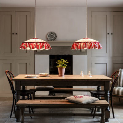 Red and Beige Tent Stripe Tiffany Ruffle Lampshade