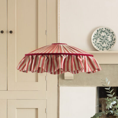 Red and Beige Tent Stripe Tiffany Ruffle Lampshade