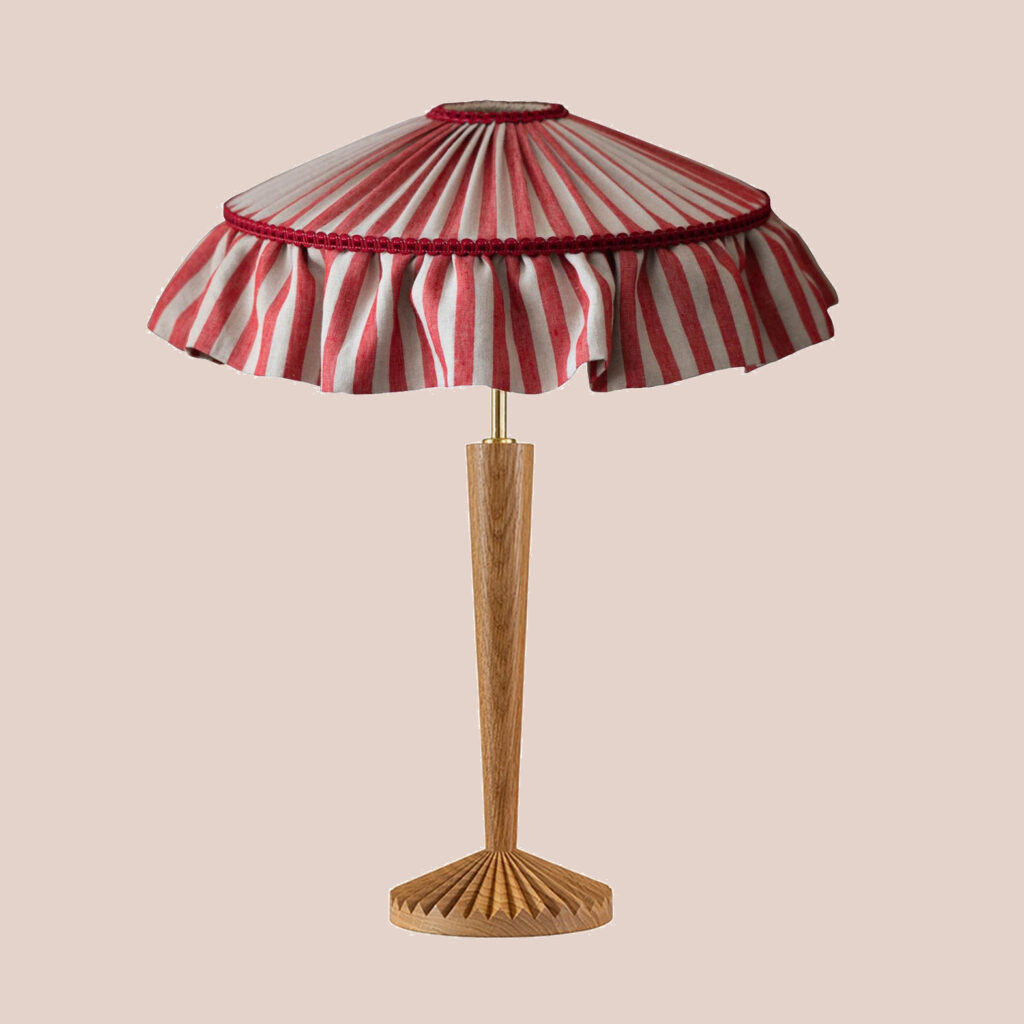 Tiffany Ruffle Fluted Lamp – Tent Stripe Red & Beige