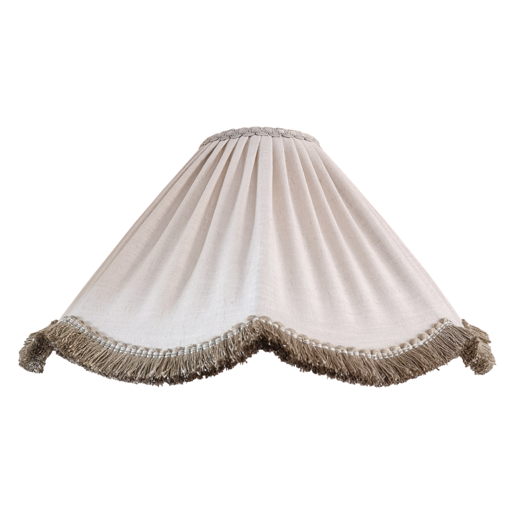 Almond Linen Scallop Bell Lampshade with Brush Fringing