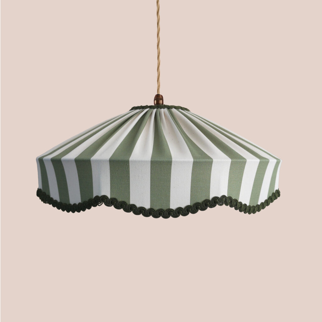 Tiffany Wave Lampshade – Weathered Green Tent Stripe