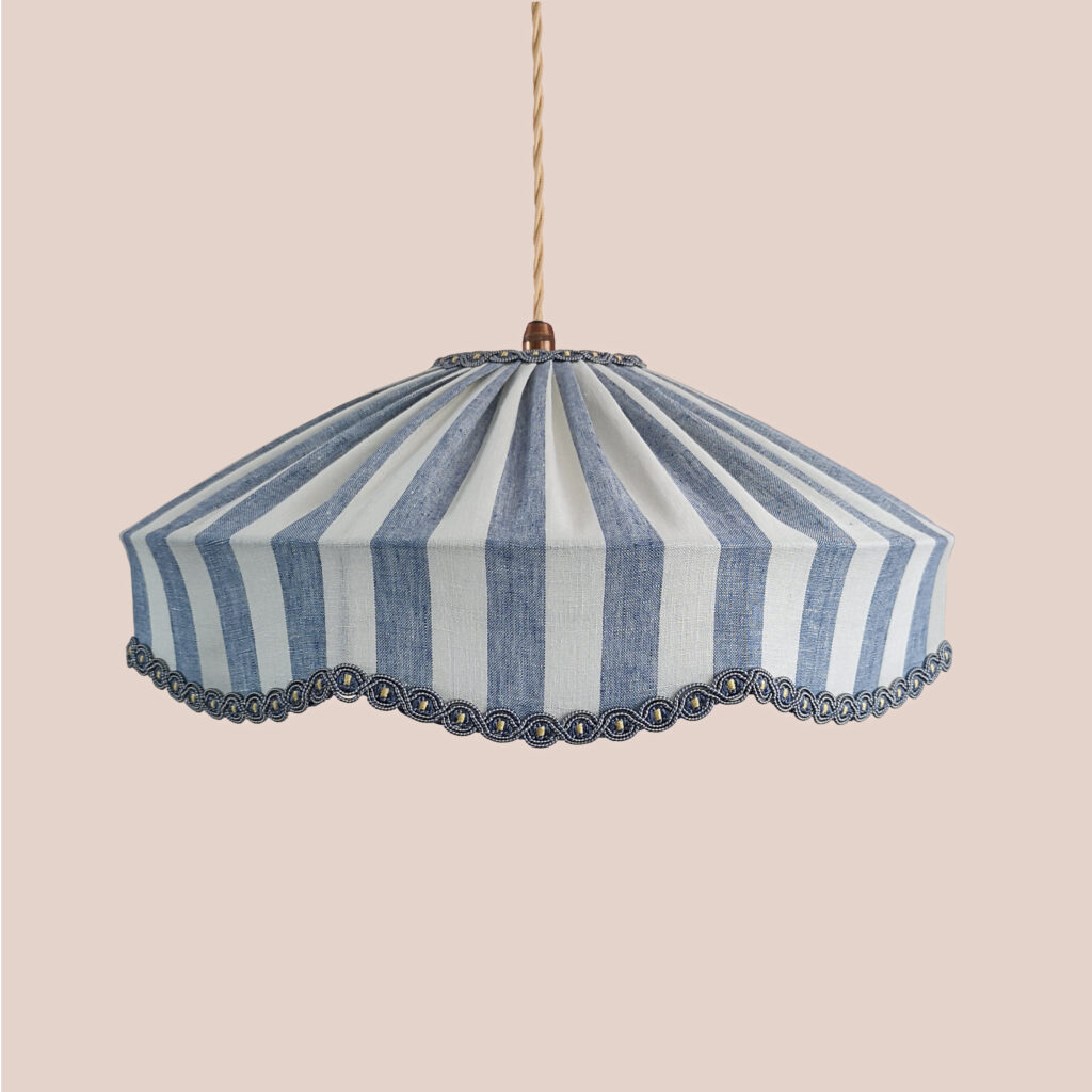 Tiffany Wave Lampshade – Cornflower Blue Tent Stripe