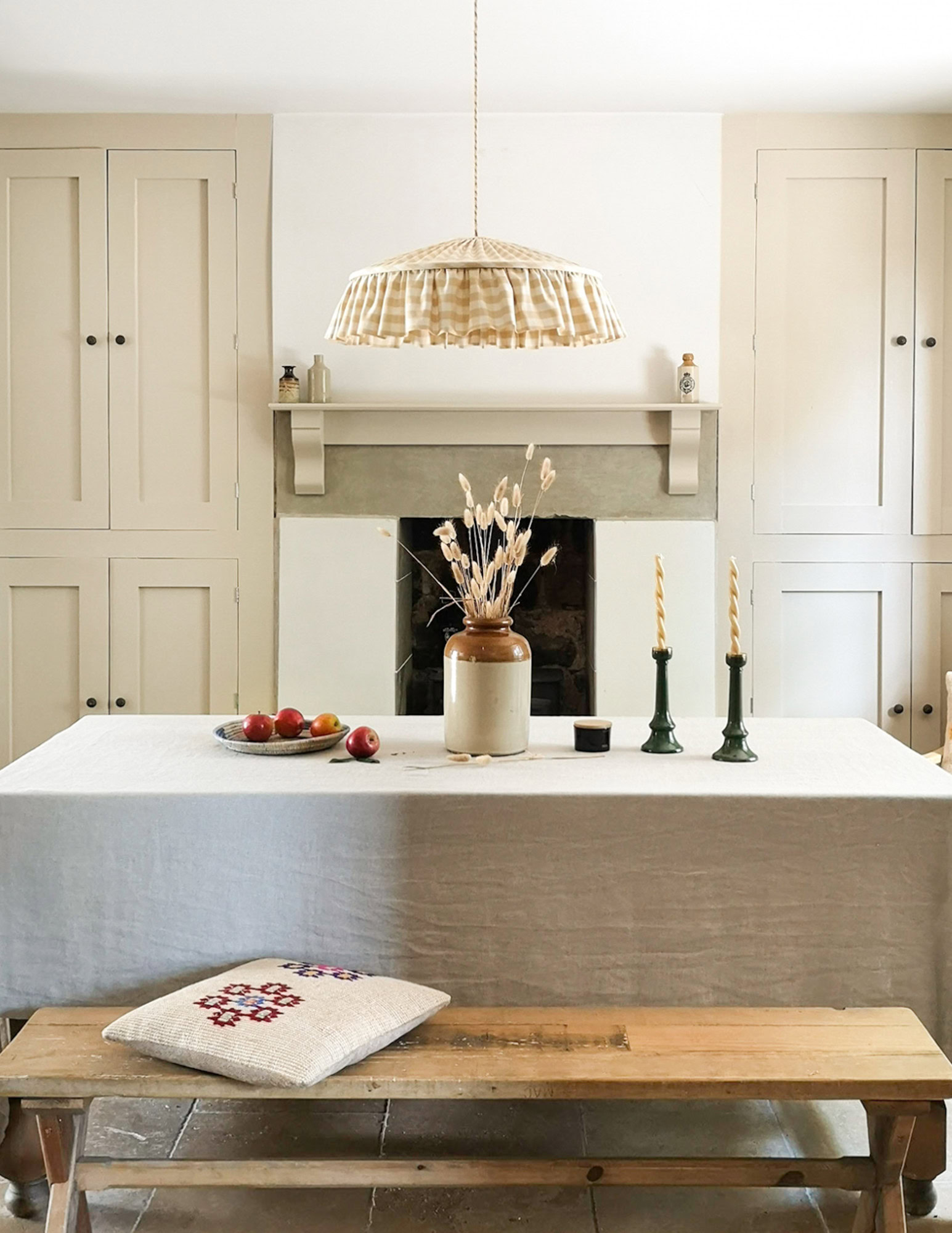 Featured image for “Tiffany Ruffle Lampshade in Chelsea Textiles - Faded Yellow Check”