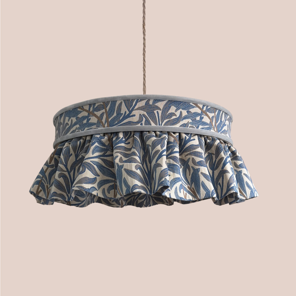 William Morris Ruffle Lampshade – Willow Boughs in Mineral / Woad