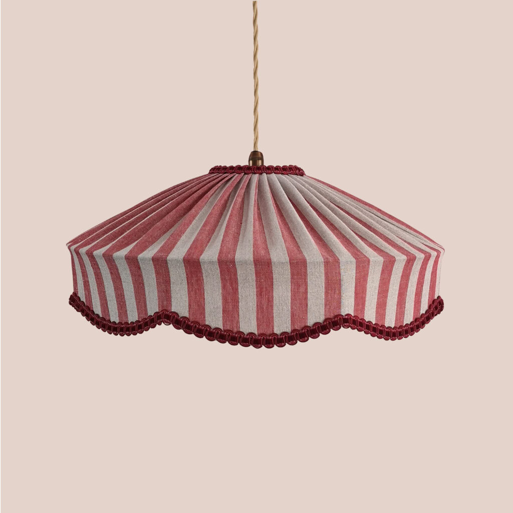 SALE 16″ Tiffany Wave Lampshade – Red Tent Stripe