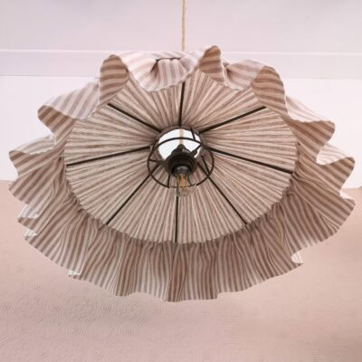 Blush Stripe Linen Tiffany Ruffle Lampshade