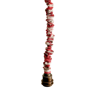 Red and Beige Stripe Ruffle Cord Cover